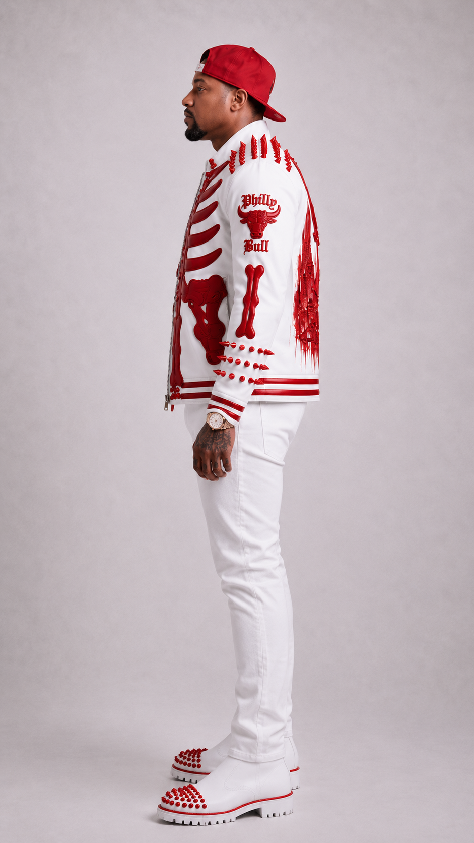 GLISSN Red World Philly Bull Jacket – Premium Biker Streetwear