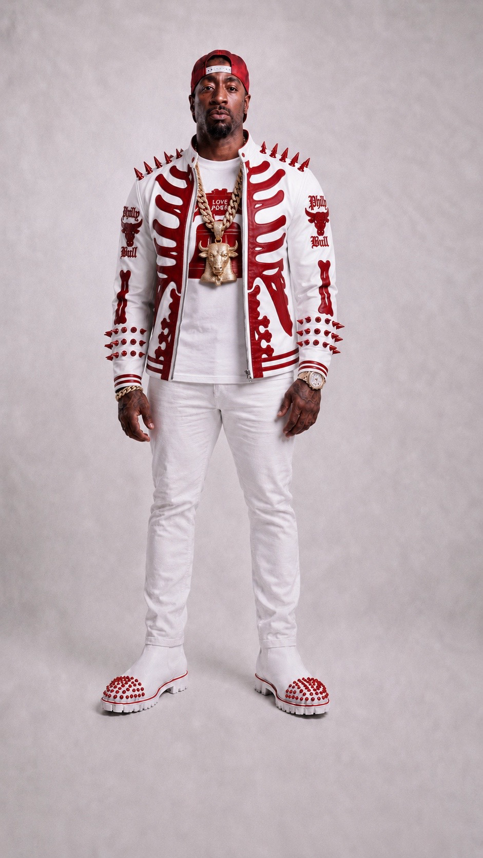 GLISSN Red World Philly Bull Jacket – Premium Biker Streetwear