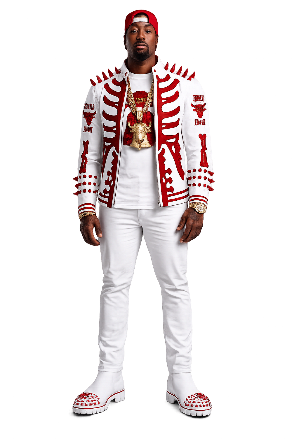 GLISSN Red World Philly Bull Jacket – Premium Biker Streetwear